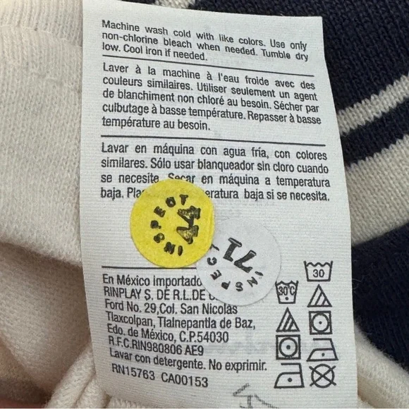 Champion Small Cropped Long Sleeve Shirt Red Navy Cream Colorblock Logo - Picture 5 of 6